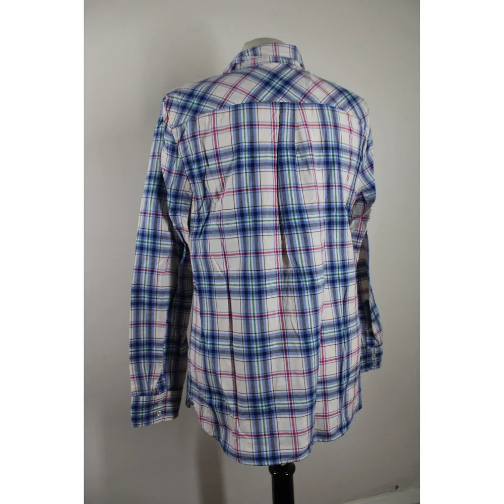 Talbots M Blue Multi Plaid Flannel Button Down Shirt Metallic Thread Long Sleeve - Picture 4 of 7